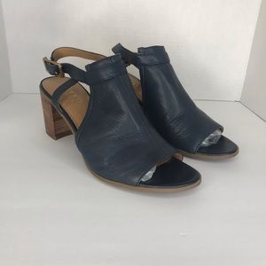 Navy Blue Shooties Open Toe Heels Leather Booties Boots